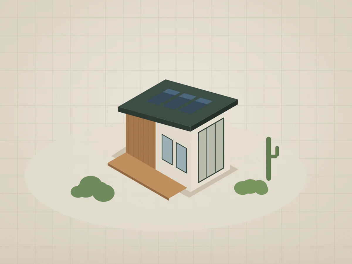 Axonometric drawing of the one-bedroom casita.