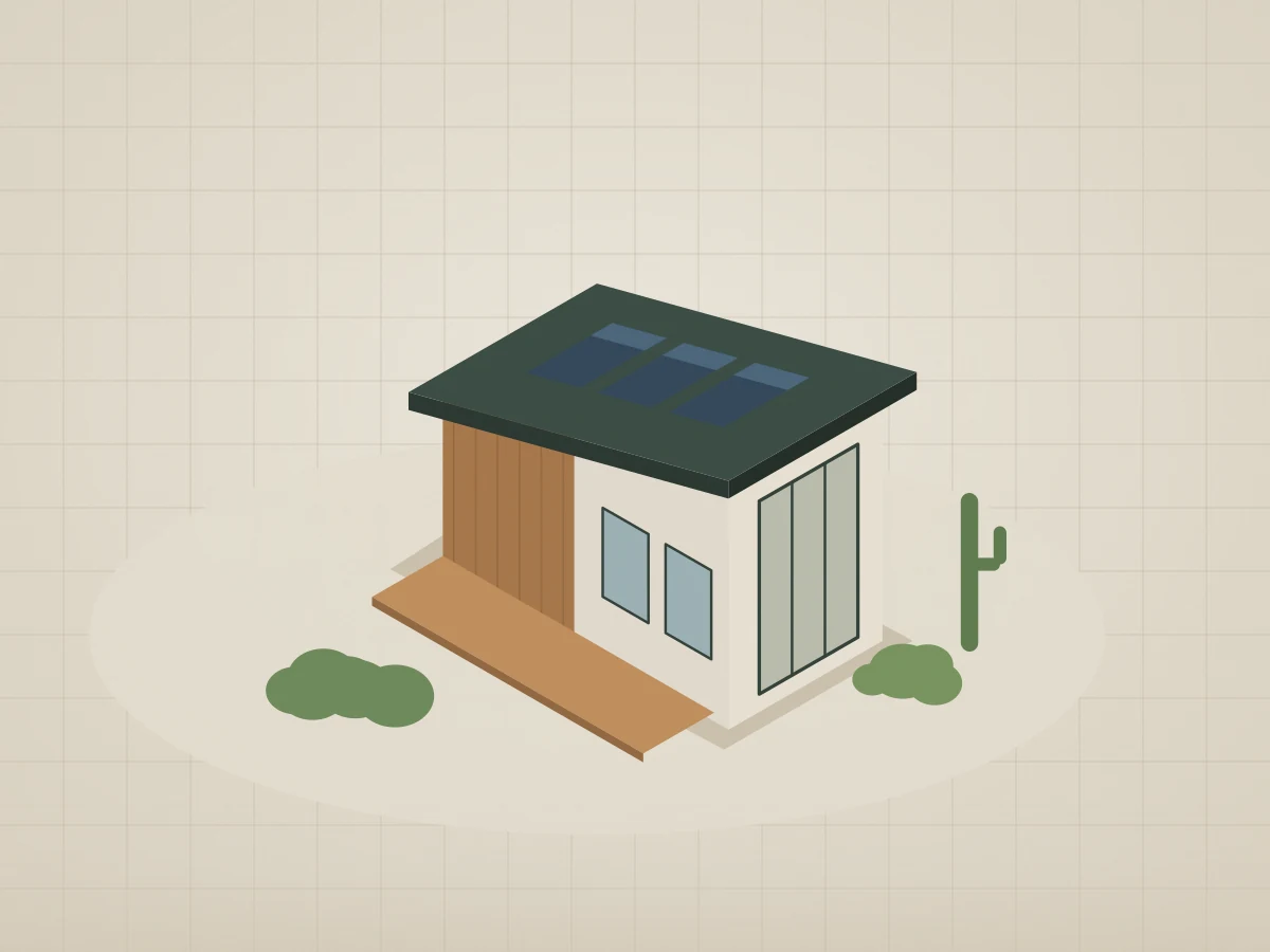 Axonometric drawing of the two-bedroom casita.