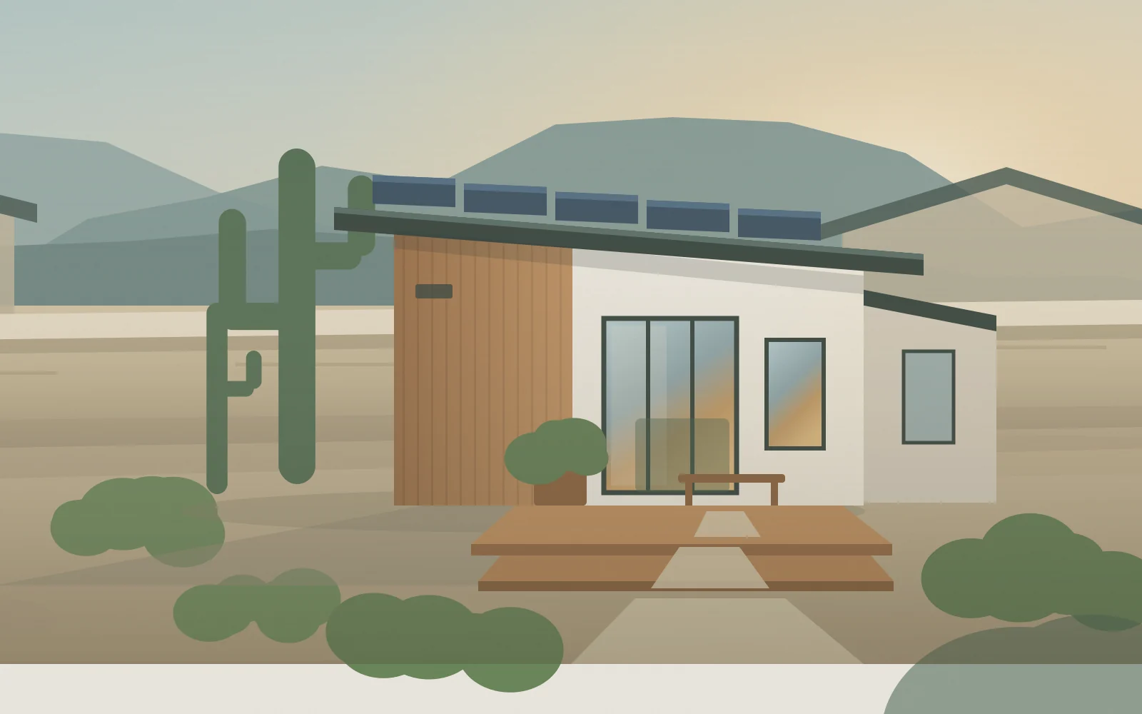 The backyard after: a finished detached casita with a deck.